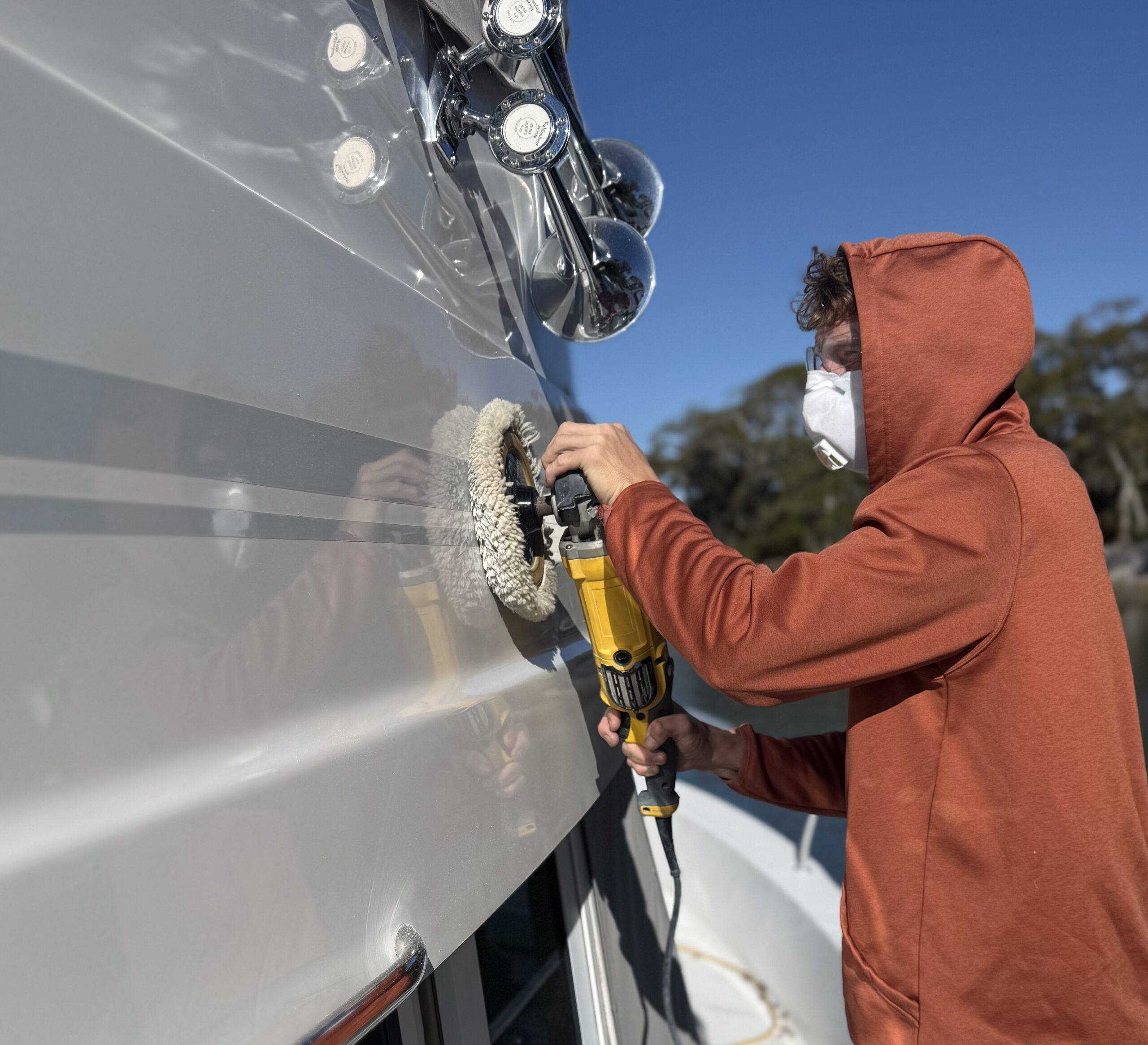 David with Swift Marine detailing a yacht in Charleston